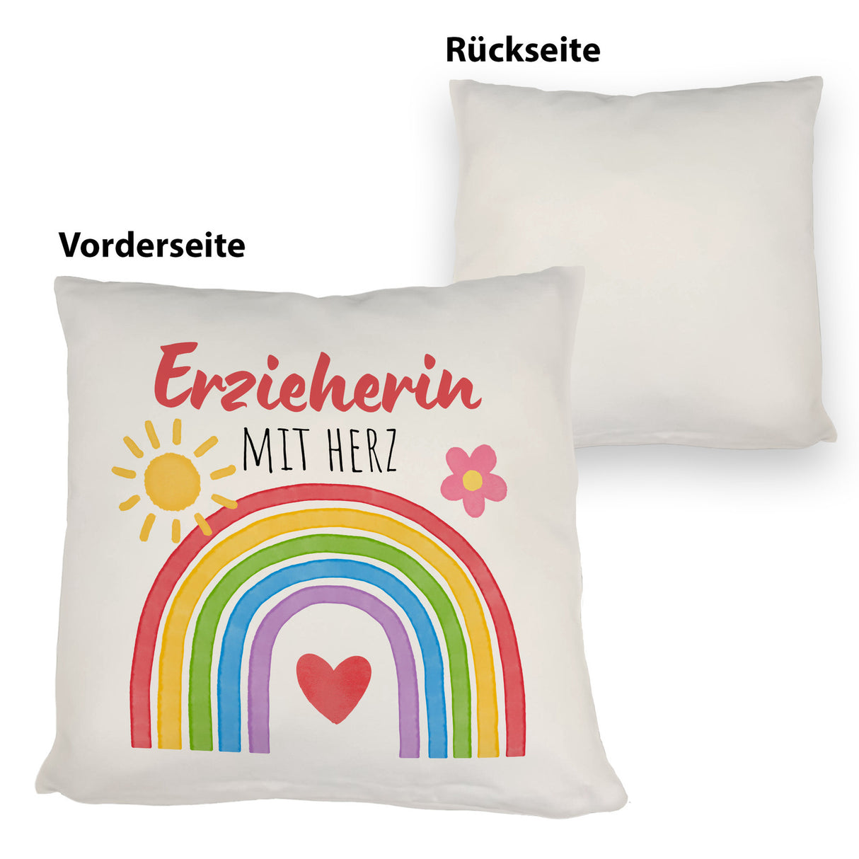 Regenbogen Kissen mit Spruch Erzieherin mit Herz