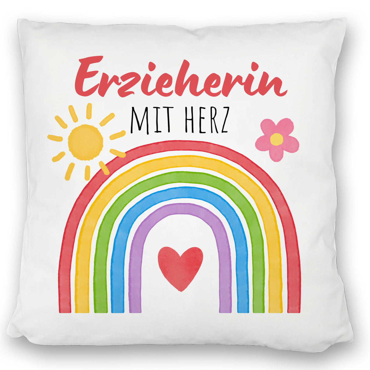 Regenbogen Kissen mit Spruch Erzieherin mit Herz