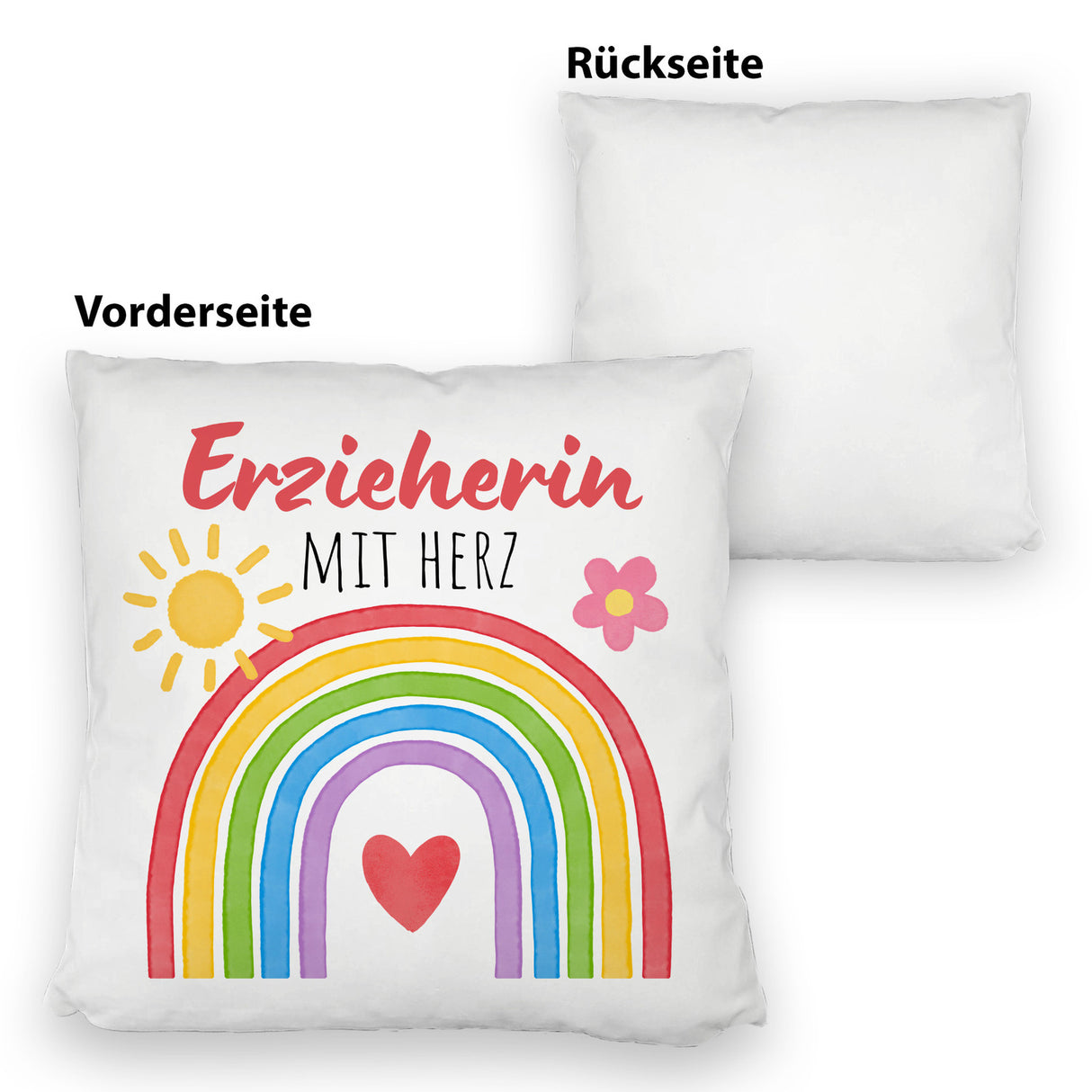 Regenbogen Kissen mit Spruch Erzieherin mit Herz