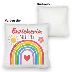 Regenbogen Kissen mit Spruch Erzieherin mit Herz