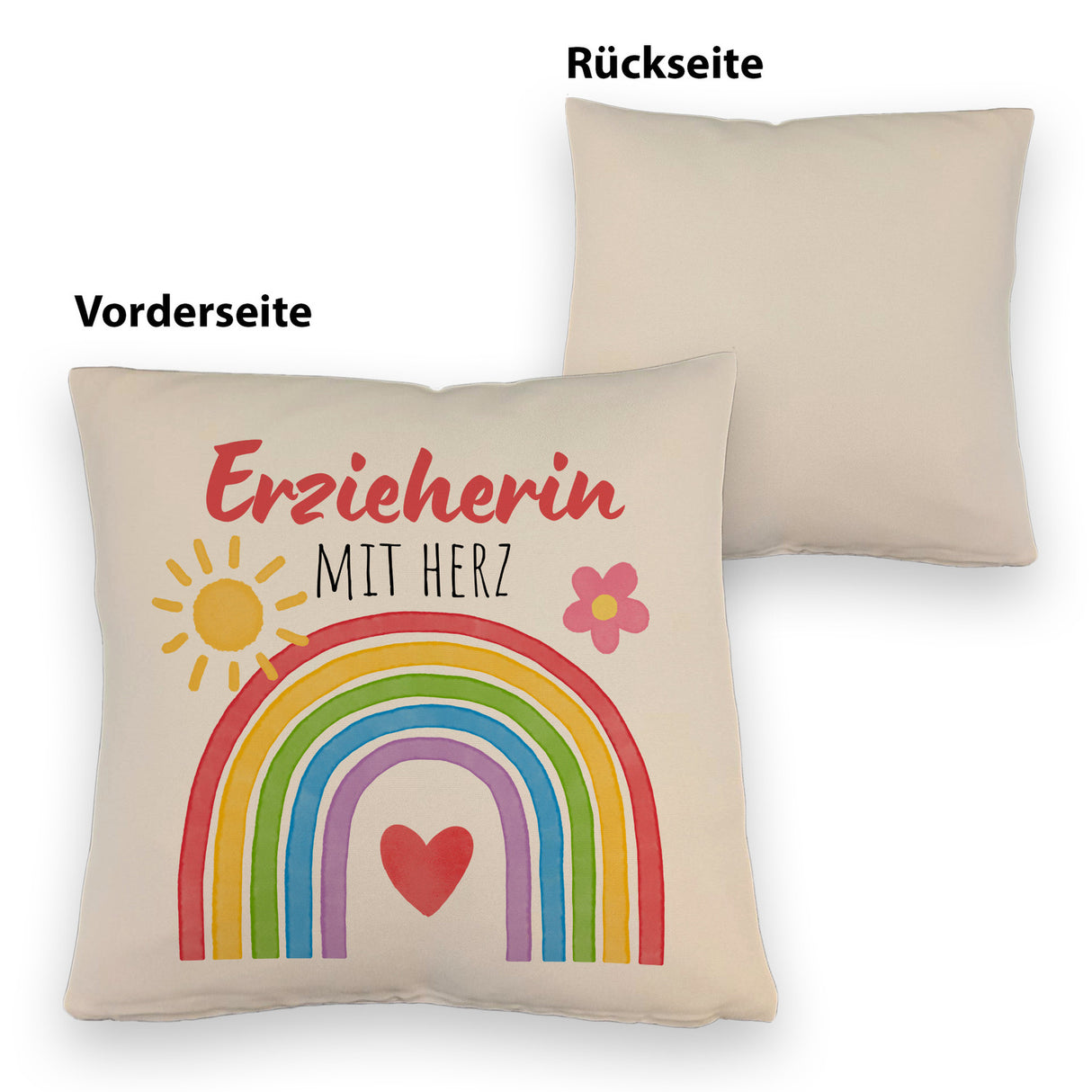 Regenbogen Kissen mit Spruch Erzieherin mit Herz