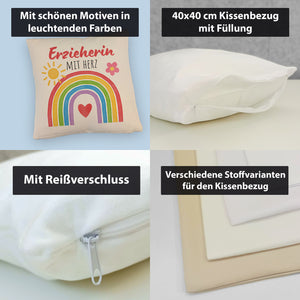 Regenbogen Kissen mit Spruch Erzieherin mit Herz