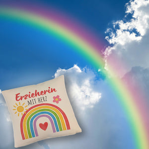 Regenbogen Kissen mit Spruch Erzieherin mit Herz