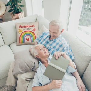 Regenbogen Kissen mit Spruch Erzieherin mit Herz