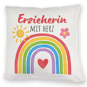 Regenbogen Kissen mit Spruch Erzieherin mit Herz