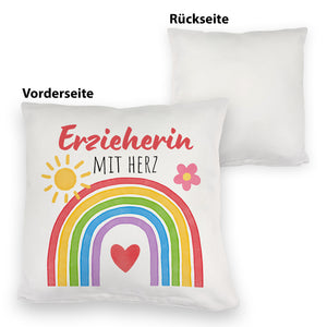 Regenbogen Kissen mit Spruch Erzieherin mit Herz