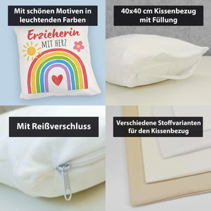 Regenbogen Kissen mit Spruch Erzieherin mit Herz