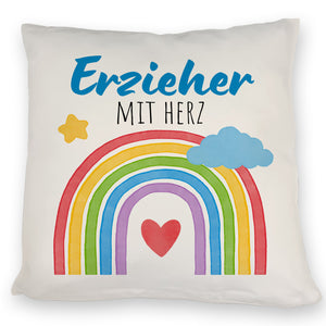 Regenbogen Kissen mit Spruch Erzieher mit Herz