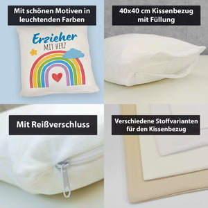 Regenbogen Kissen mit Spruch Erzieher mit Herz