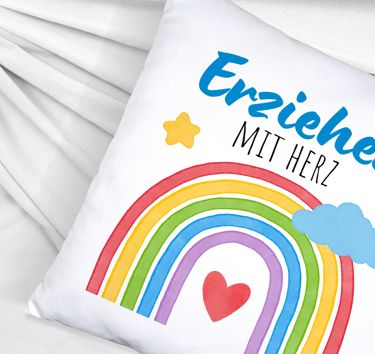 Regenbogen Kissen mit Spruch Erzieher mit Herz