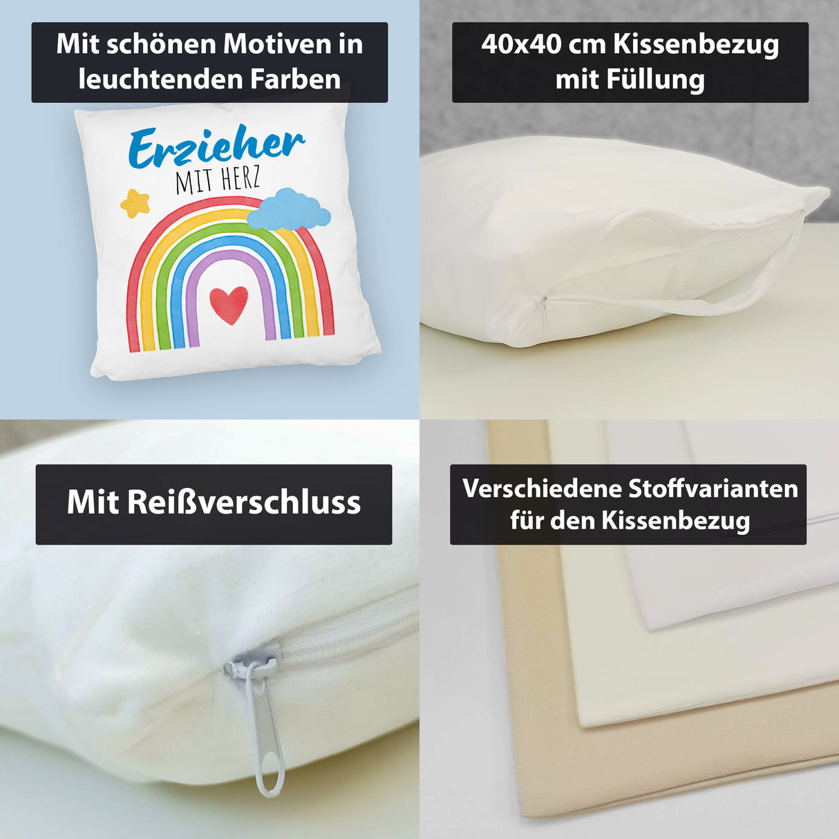 Regenbogen Kissen mit Spruch Erzieher mit Herz