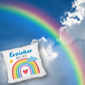 Regenbogen Kissen mit Spruch Erzieher mit Herz