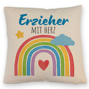 Regenbogen Kissen mit Spruch Erzieher mit Herz