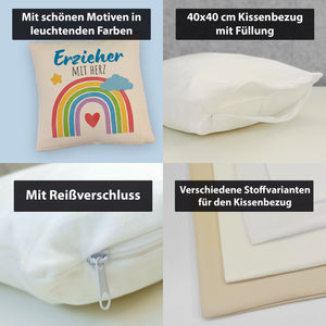 Regenbogen Kissen mit Spruch Erzieher mit Herz