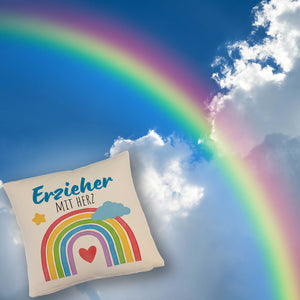 Regenbogen Kissen mit Spruch Erzieher mit Herz