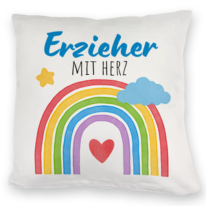 Regenbogen Kissen mit Spruch Erzieher mit Herz