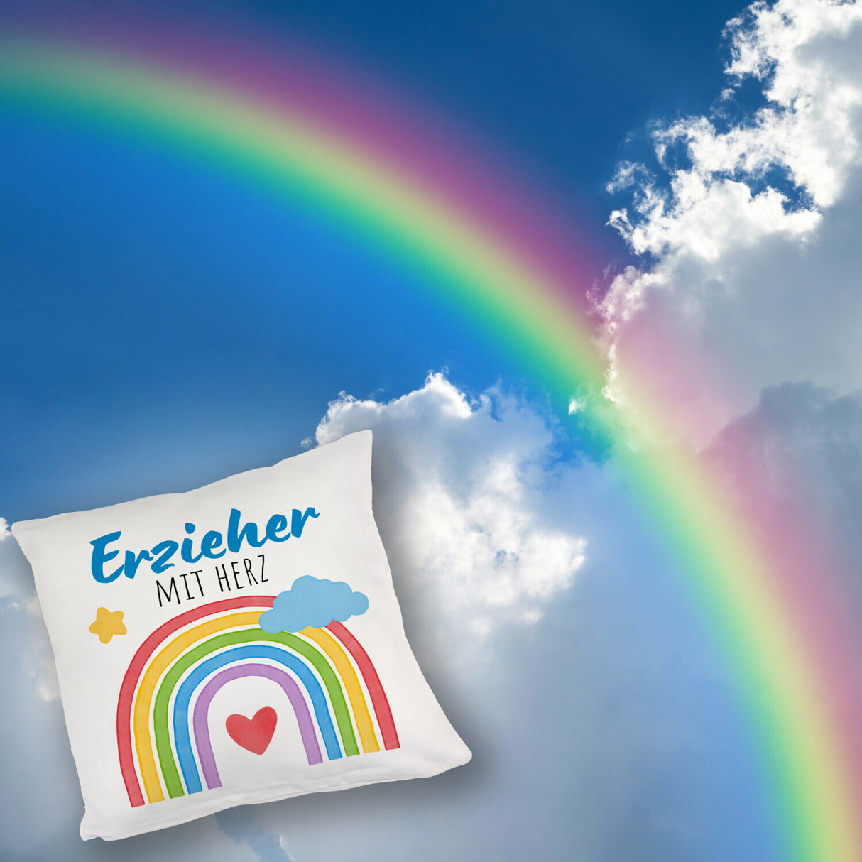 Regenbogen Kissen mit Spruch Erzieher mit Herz