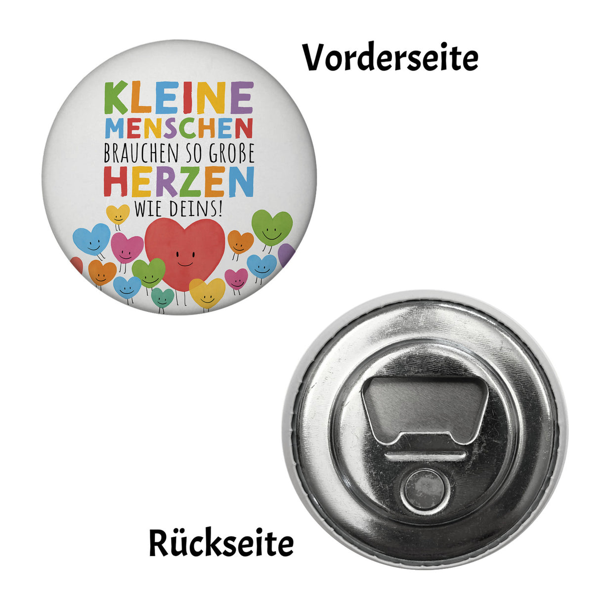 Herzen Magnet rund mit Spruch Große Herzen für kleine Menschen