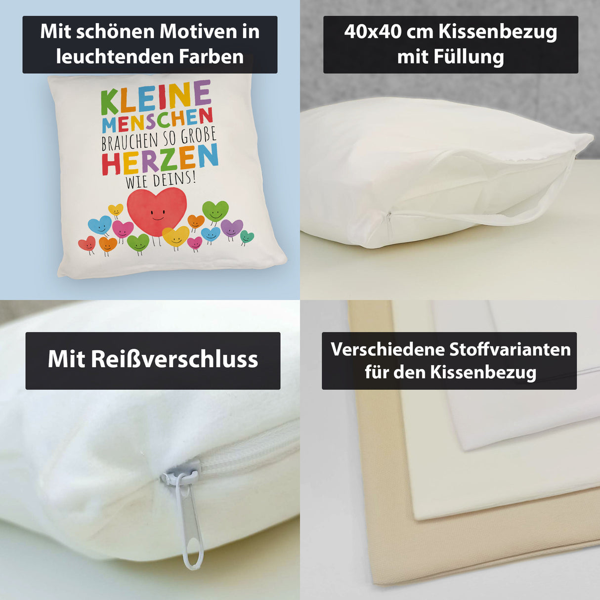 Herzen Kissen mit Spruch Große Herzen für kleine Menschen