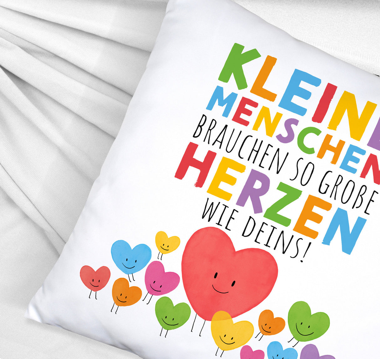 Herzen Kissen mit Spruch Große Herzen für kleine Menschen