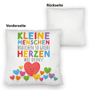 Herzen Kissen mit Spruch Große Herzen für kleine Menschen