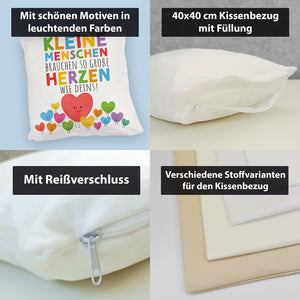 Herzen Kissen mit Spruch Große Herzen für kleine Menschen