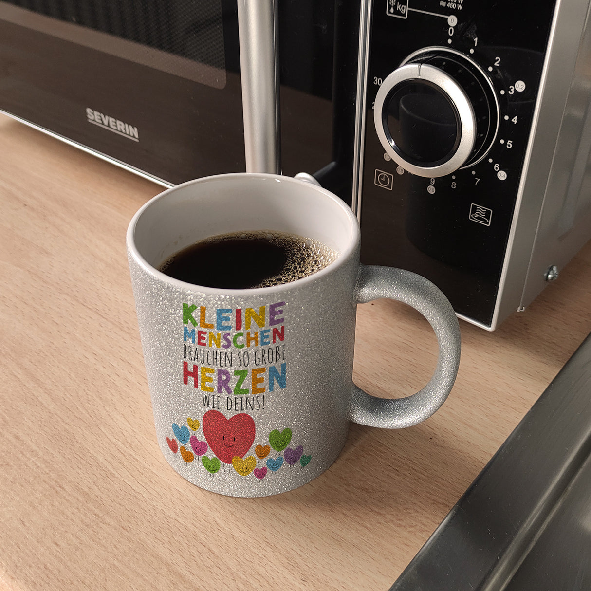 Herzen Kaffeebecher mit Spruch Große Herzen für kleine Menschen