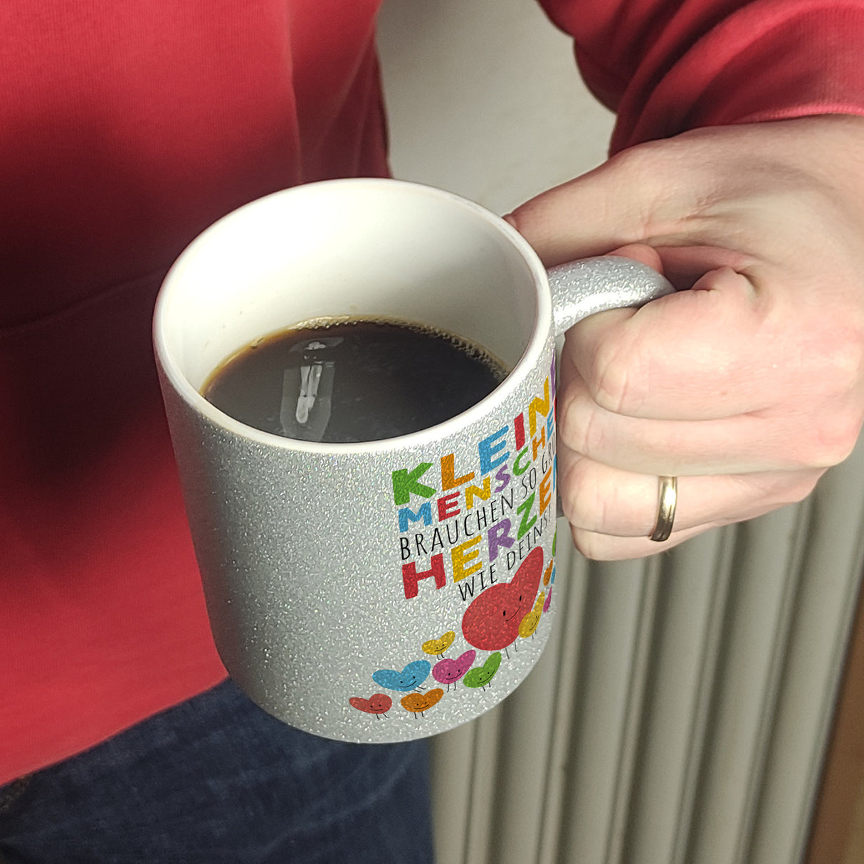 Herzen Kaffeebecher mit Spruch Große Herzen für kleine Menschen