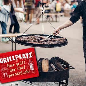Grillplatz Metallschild in 15x20 cm - Chef grillt persönlich