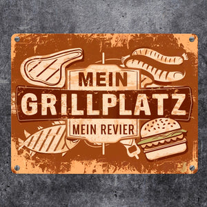 Grillplatz Vintage Metallschild in 15x20 cm - Mein Revier