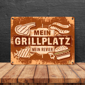 Grillplatz Vintage Metallschild in 15x20 cm - Mein Revier