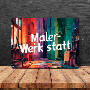 Malerwerkstatt des Künstlers - Metallschild in 15x20 cm