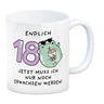 Jelly & Friends Frosch Kaffeebecher mit Spruch Endlich 18 nun erwachsen werden