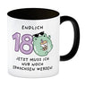 Jelly & Friends Frosch Kaffeebecher mit Spruch Endlich 18 nun erwachsen werden