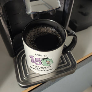 Jelly & Friends Frosch Kaffeebecher mit Spruch Endlich 18 nun erwachsen werden