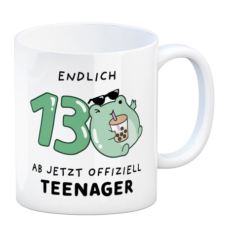 Jelly & Friends Frosch Kaffeebecher mit Spruch Endlich 13 Ab jetzt offiziell Teenager