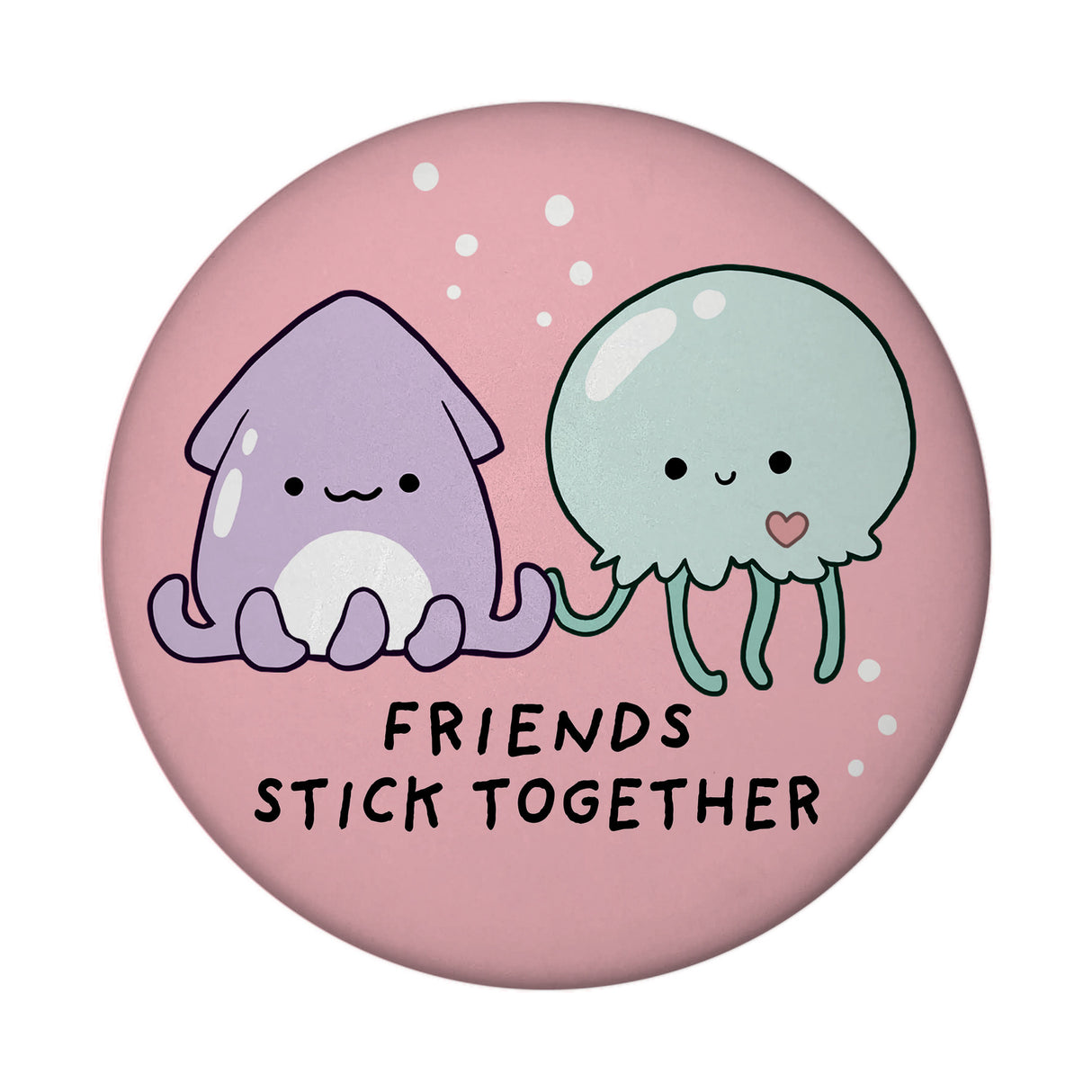 Jelly & Friends Qualle und Tintenfisch Magnet rund mit Spruch Friends stick together