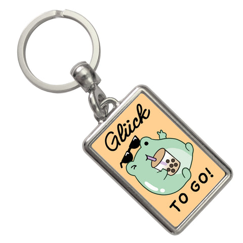 Jelly & Friends Frosch mit Bubbletea Schlüsselanhänger mit Spruch Glück To Go