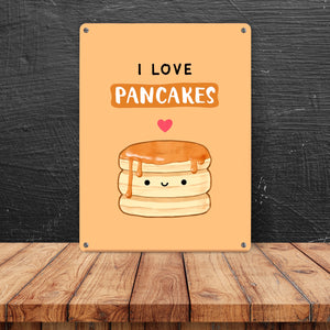 Pancake Metallschild in 15x20 cm mit Spruch I love pancakes