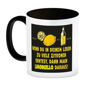 Kaffeebecher mit Spruch Mach Limoncello aus vielen Zitronen gelb schwarz