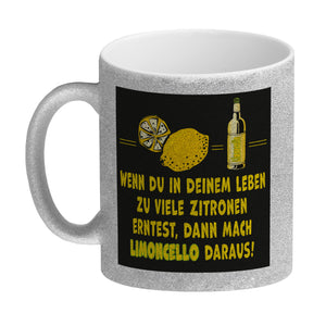 Kaffeebecher mit Spruch Mach Limoncello aus vielen Zitronen gelb schwarz