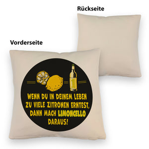 Kissen mit Spruch Mach aus Zitronen Limoncello schwarz gelb