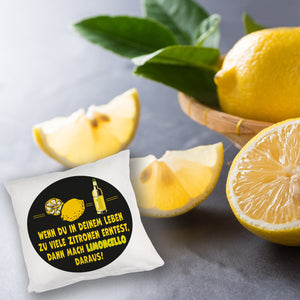 Kissen mit Spruch Mach aus Zitronen Limoncello schwarz gelb