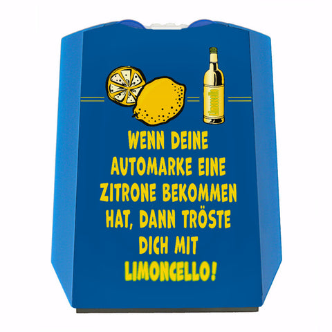 Parkscheibe mit Spruch Tröste dich mit Limoncello blau gelb schwarz