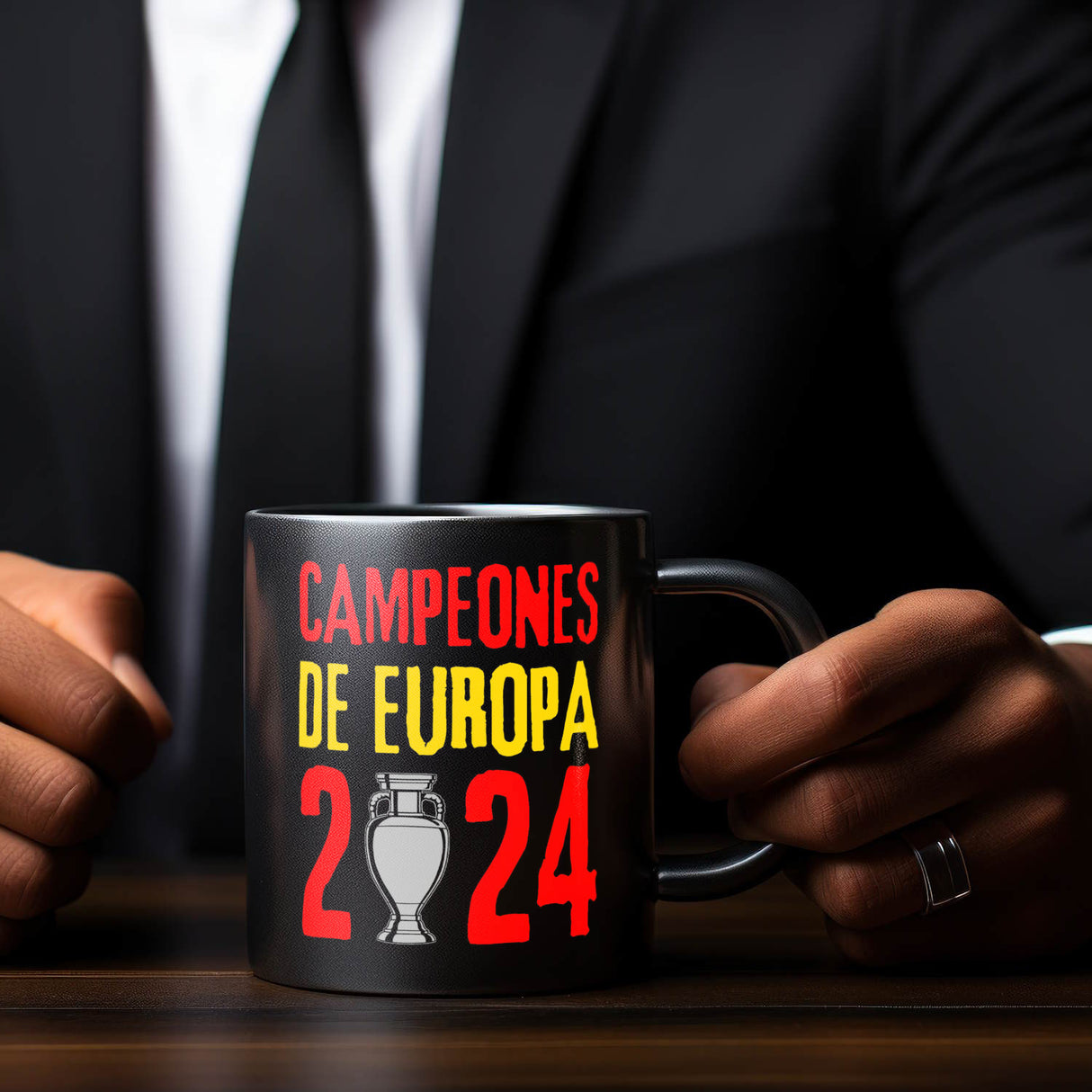 Spanien Europameister 2024 Tasse in Schwarz mit Spruch Campeones de Europa 2024