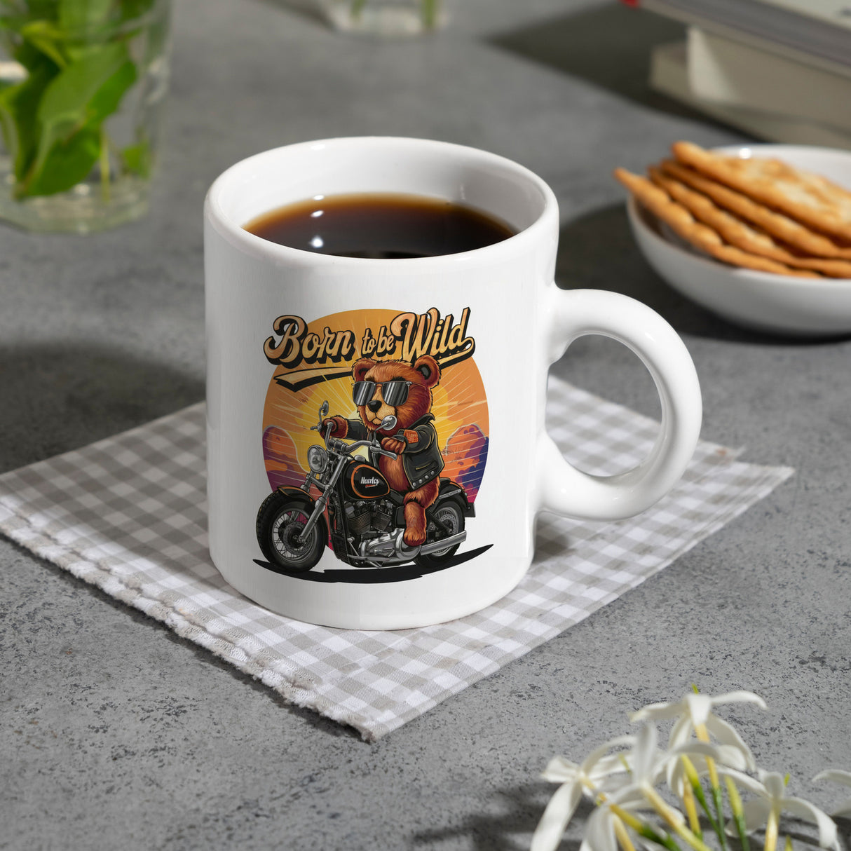 Bär auf Motorrad Kaffeebecher - Born to be Wild