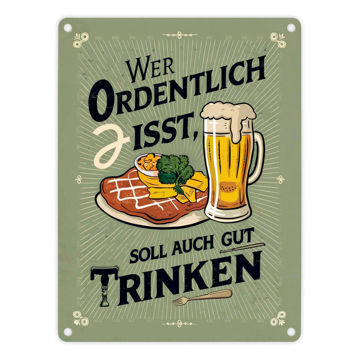 Schnitzel und Bier Metallschild in 15x20 cm - Gut essen gut trinken