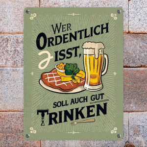 Schnitzel und Bier Metallschild in 15x20 cm - Gut essen gut trinken