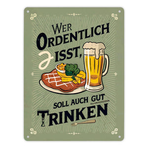 Schnitzel und Bier Metallschild in 15x20 cm - Gut essen gut trinken