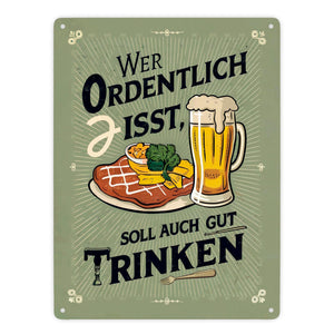 Schnitzel und Bier Metallschild in 15x20 cm - Gut essen gut trinken